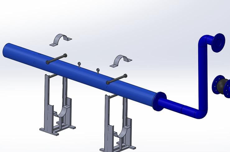 3D model of industrial pipe support assembly