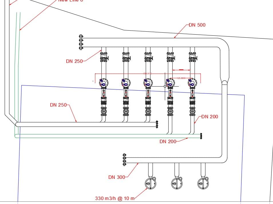 Pump station layout study with DN sizing and flow rates